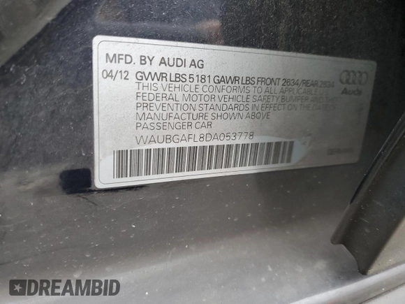 2013 Audi S4 Premium Plus z VIN WAUBGAFL8DA053778, wystawiony jako Copart lot #49816895 z przebiegiem 65 197 mil mil oraz Szkoda całkowita • Salvage title. Historia ofert i sprzedaży dostępna na DreamBid. Obrazek 12.