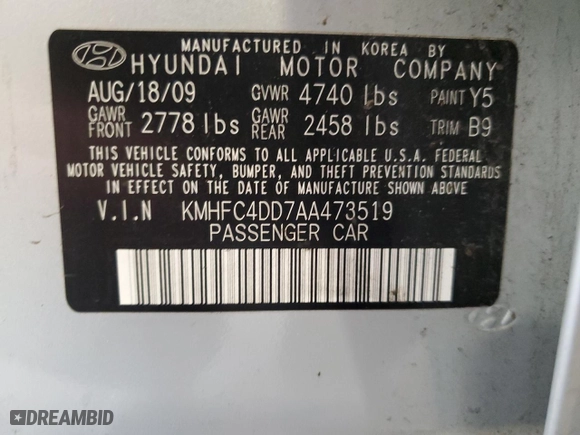 2010 Hyundai Azera GLS with VIN KMHFC4DD7AA473519, listed as a Copart auction lot 71422234 with 120,080 mi miles and Salvage Title. Bid and sale history available at carsss.com. Image 12.