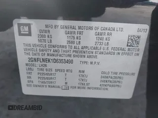 2013 Chevrolet Equinox LT with VIN 2GNFLNEK1D6353490, listed as a IAAI auction lot 41837722 with 159,221 mi miles and . Bid and sale history available at DreamBid. Image 9.