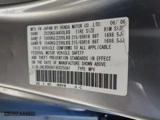 2006 Honda CR-V EX with VIN JHLRD68816C025041, listed as a IAAI auction lot 41963589 with 180,077 mi miles. Bid and sale history available at carsss.com. Image 9.