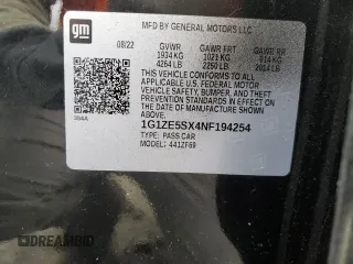 2022 Chevrolet Malibu Premier with VIN 1G1ZE5SX4NF194254, listed as a Copart auction lot 88919235 with 87,791 mi miles and Salvage Title. Bid and sale history available at DreamBid. Image 12.