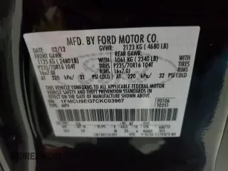 2012 Ford Escape Limited с VIN 1FMCU9EG7CKC03967, выставлен на аукционе Copart как лот 47521965 с пробегом 70 257 миль миль и Списание • Salvage title. История ставок и продаж доступна на DreamBid. Изображение 13.