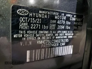 2022 Hyundai Ioniq SE с VIN KMHC75LC5NU276195, выставлен на аукционе Copart как лот 43391115 с пробегом 71 418 миль миль и Списание • Salvage title. История ставок и продаж доступна на DreamBid. Изображение 15.