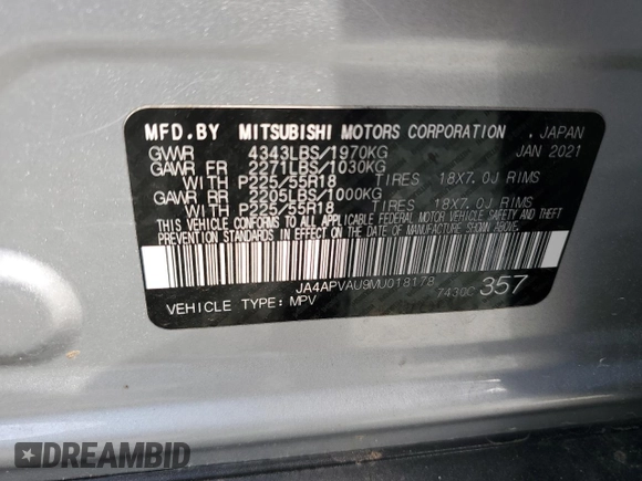 2021 Mitsubishi Outlander Sport SE with VIN JA4APVAU9MU018178, listed as a Copart auction lot 50543195 with 76,074 mi miles and Salvage Title. Bid and sale history available at carsss.com. Image 14.
