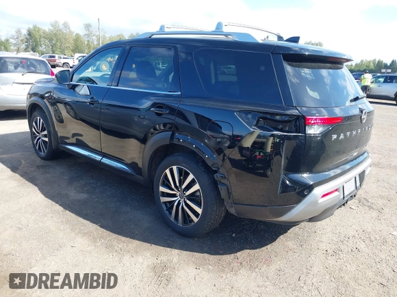 2023 Nissan Pathfinder Platinum with VIN 5N1DR3DK8PC227655, listed as a IAAI auction lot 42157443 with 37,784 mi miles and . Bid and sale history available at DreamBid. Image 3.