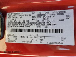 2018 Ford F-150 XL with VIN 1FTEW1E59JFB24071, listed as a Copart auction lot 57824085 with 102,291 mi miles and Salvage title. Bid and sale history available at DreamBid. Image 13.