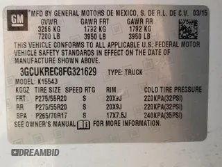 2015 Chevrolet Silverado 1500 LT with VIN 3GCUKREC8FG321629, listed as a Copart auction lot 54974495 with 194,766 mi miles and Salvage Title. Bid and sale history available at DreamBid. Image 12.