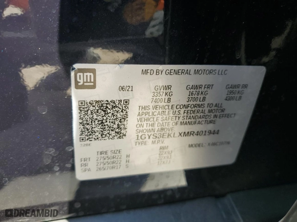 2021 Cadillac Escalade Sport with VIN 1GYS3EKLXMR401944, listed as a Copart auction lot 76787164 with 49,396 mi miles and Salvage Title. Bid and sale history available at carsss.com. Image 13.