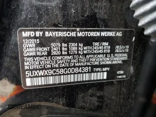 2016 BMW X3 xDrive28i with VIN 5UXWX9C58G0D84381, listed as a Copart auction lot 52954225 with 103,892 mi miles and Clean Title. Bid and sale history available at carsss.com. Image 12.