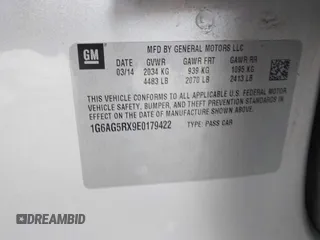 2014 Cadillac ATS Standard AWD with VIN 1G6AG5RX9E0179422, listed as a IAAI auction lot 41826487 with 121,061 mi miles and . Bid and sale history available at carsss.com. Image 9.
