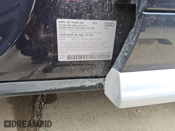 2018 Audi Q5 Premium with VIN WA1ANAFY4J2185999, listed as a Copart auction lot 50827985 with 66,195 mi miles and Clean Title. Bid and sale history available at DreamBid. Image 13.