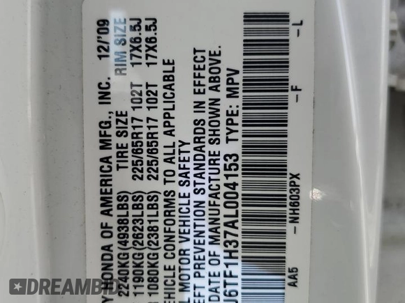 2010 Honda Crosstour EX z VIN 5J6TF1H37AL004153, wystawiony jako Copart lot #53944695 z przebiegiem 223 197 mil mil oraz Szkoda całkowita • Salvage title. Historia ofert i sprzedaży dostępna na DreamBid. Obrazek 14.