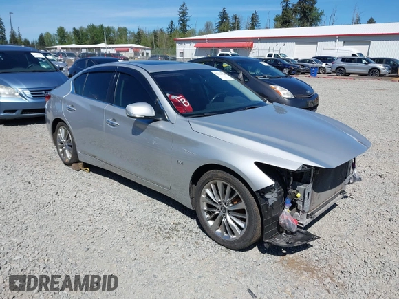2018 Infiniti Q50 3.0t Luxe with VIN JN1EV7AR1JM443400, listed as a IAAI auction lot 42174726 with 74,677 mi miles. Bid and sale history available at carsss.com. Image 1.