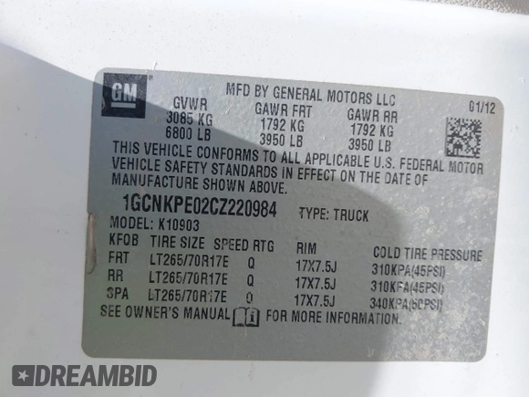 2012 Chevrolet Silverado 1500 Work Truck with VIN 1GCNKPE02CZ220984, listed as a IAAI auction lot 42223753 with 80,053 mi miles and . Bid and sale history available at DreamBid. Image 9.
