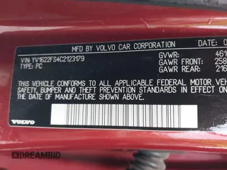 2012 Volvo S60 T5 with VIN YV1622FS4C2123179, listed as a IAAI auction lot 41903002 with 109,968 mi miles. Bid and sale history available at carsss.com. Image 9.