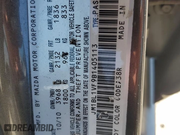 2011 Mazda 3 i Touring with VIN JM1BL1VF9B1405113, listed as a Copart auction lot 67439074 with 118,835 mi miles and Salvage Title. Bid and sale history available at DreamBid. Image 13.