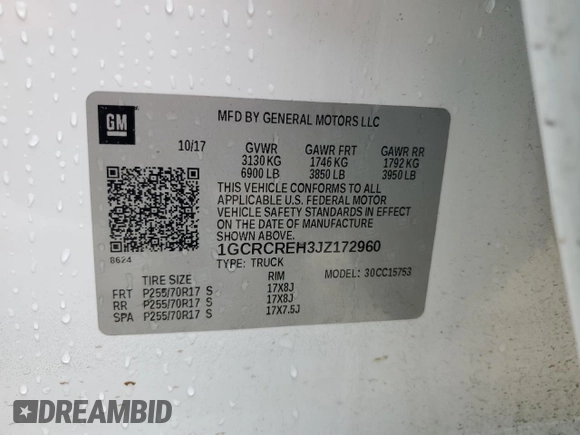 2018 Chevrolet Silverado 1500 LT with VIN 1GCRCREH3JZ172960, listed as a Copart auction lot 45530455 with 121,588 mi miles and Salvage Title. Bid and sale history available at DreamBid. Image 12.