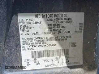 2004 Ford F-150 XLT z VIN 1FTRW12W34KD28410, wystawiony jako IAAI lot #42385449 z przebiegiem 169 152 mil mil oraz . Historia ofert i sprzedaży dostępna na DreamBid. Obrazek 9.