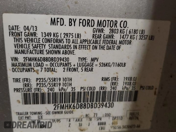 2013 Ford Flex Limited with VIN 2FMHK6D88DBD39430, listed as a Copart auction lot 44195575 with 155,051 mi miles and Clean Title. Bid and sale history available at carsss.com. Image 14.