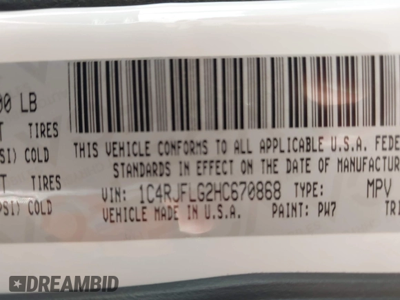 2017 Jeep Grand Cherokee Trailhawk with VIN 1C4RJFLG2HC670868, listed as a IAAI auction lot 42711041 with 129,465 mi miles and . Bid and sale history available at DreamBid. Image 9.