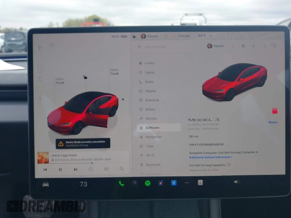2025 Tesla Model 3 Long Range with VIN 5YJ3E1EB9SF928781, listed as a IAAI auction lot 41870681 with 261 mi miles and . Bid and sale history available at DreamBid. Image 19.