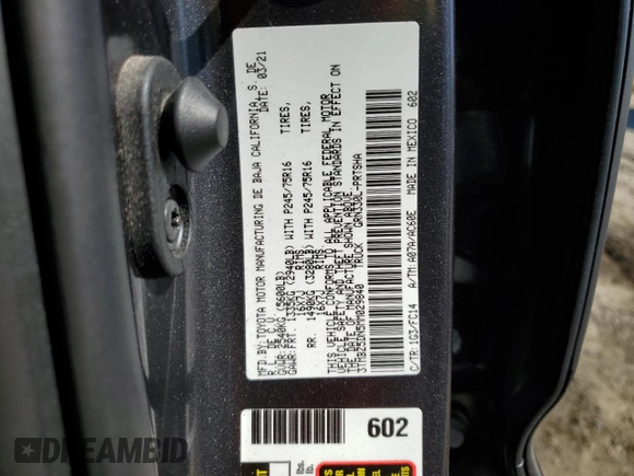 2021 Toyota Tacoma SR5 z VIN 3TMBZ5DN5MM029840, wystawiony jako Copart lot #56366645 z przebiegiem 21 873 mil mil oraz Szkoda całkowita • Salvage title. Historia ofert i sprzedaży dostępna na DreamBid. Obrazek 12.