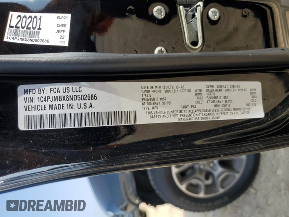 2022 Jeep Cherokee Trailhawk с VIN 1C4PJMBX8ND502686, выставлен на аукционе Copart как лот 51180645 с пробегом 62 865 миль миль и Списание • Salvage title. История ставок и продаж доступна на DreamBid. Изображение 14.