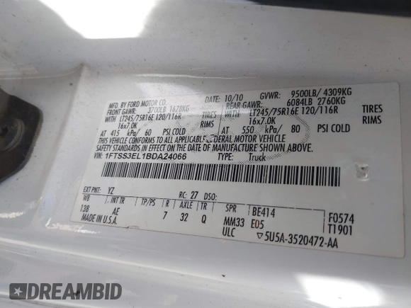 2011 Ford Econoline Cargo Commercial with VIN 1FTSS3EL1BDA24066, listed as a IAAI auction lot 40367851 with 156,594 mi miles and . Bid and sale history available at DreamBid. Image 9.