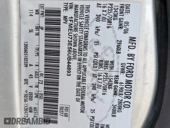 2006 Ford Explorer XLT z VIN 1FMEU73E56UB44893, wystawiony jako Copart lot #56674475 z przebiegiem 167 351 mil mil oraz Szkoda całkowita • Salvage title. Historia ofert i sprzedaży dostępna na DreamBid. Obrazek 13.
