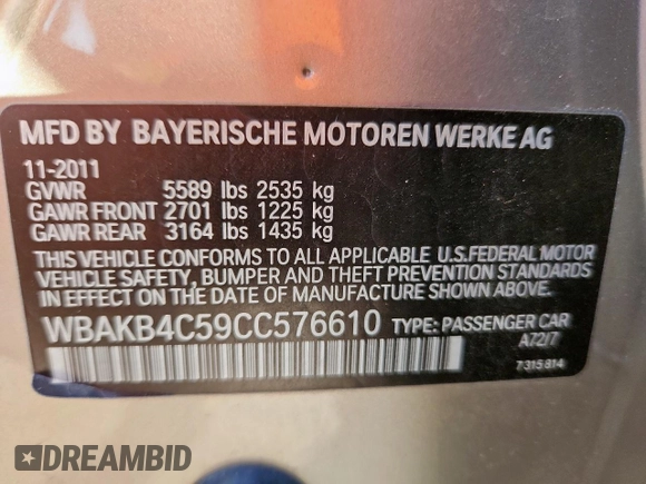 2012 BMW 7 Series 740Li with VIN WBAKB4C59CC576610, listed as a Copart auction lot 62762465 with 128,073 mi miles and Clean title. Bid and sale history available at DreamBid. Image 12.
