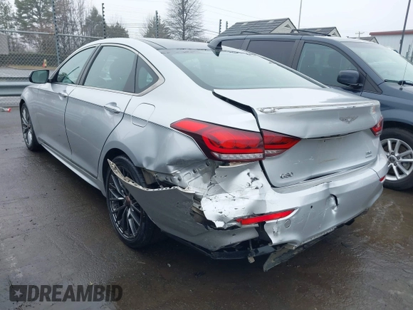 2019 Genesis G80 3.8L with VIN KMTFN4JE5KU327178, listed as a IAAI auction lot 41577373 with 57,032 mi miles. Bid and sale history available at carsss.com. Image 3.