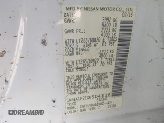 2016 Nissan Titan SL z VIN 1N6BA1F21GN504118, wystawiony jako IAAI lot #41729710 z przebiegiem 127 760 mil mil oraz . Historia ofert i sprzedaży dostępna na DreamBid. Obrazek 9.