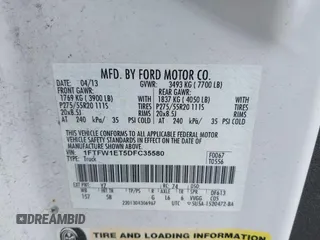 2013 Ford F-150 XL with VIN 1FTFW1ET5DFC35580, listed as a IAAI auction lot 42738713 with 209,492 mi miles and . Bid and sale history available at DreamBid. Image 9.