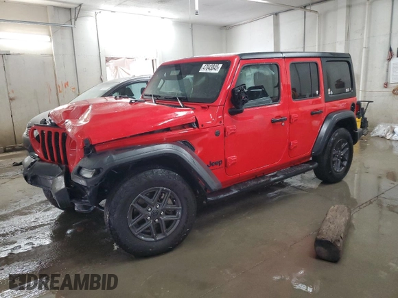 2024 Jeep Wrangler Sport S with VIN 1C4PJXDN5RW210582, listed as a Copart auction lot 47043845 with 18,593 mi miles and Salvage title. Bid and sale history available at DreamBid. Image 1.