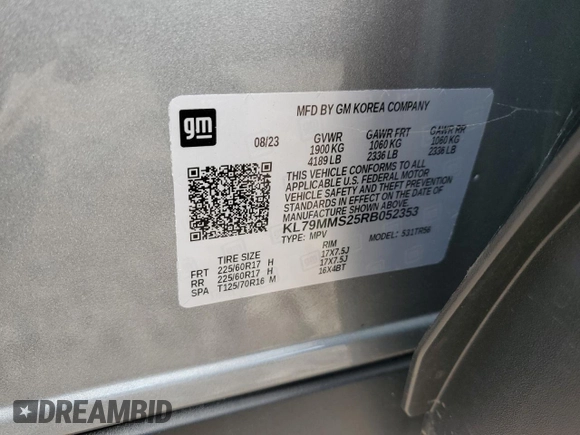 2024 Chevrolet TrailBlazer LS with VIN KL79MMS25RB052353, listed as a Copart auction lot 69180094 with 4,871 mi miles and Salvage Title. Bid and sale history available at DreamBid. Image 14.