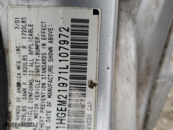 2001 Honda Civic EX with VIN 1HGEM21971L107972, listed as a Copart auction lot 46279685 with 0 mi miles and Salvage Title. Bid and sale history available at carsss.com. Image 12.