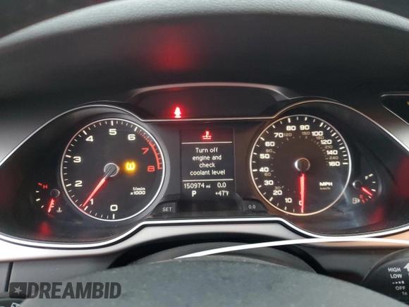 2013 Audi A4 Premium with VIN WAUAFAFL4DN048505, listed as a Copart auction lot 43472675 with 150,974 mi miles and Salvage Title. Bid and sale history available at carsss.com. Image 9.
