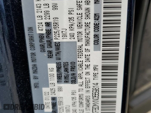 2022 Mazda CX-5 2.5 S Premium Package with VIN JM3KFBDMXN0559814, listed as a Copart auction lot 50985535 with 34,612 mi miles and Salvage Title. Bid and sale history available at carsss.com. Image 15.