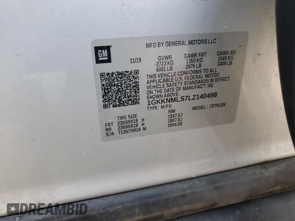 2020 GMC Acadia SLT с VIN 1GKKNMLS7LZ140498, выставлен на аукционе Copart как лот 61832205 с пробегом 136 428 миль миль и Списание • Salvage title. История ставок и продаж доступна на DreamBid. Изображение 13.