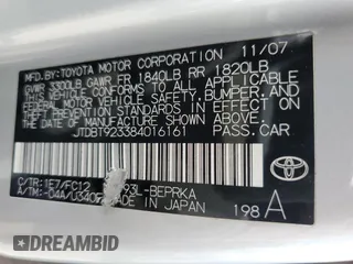 2008 Toyota Yaris with VIN JTDBT923384016161, listed as a Copart auction lot 52302815 with 236,036 mi miles and Clean Title. Bid and sale history available at carsss.com. Image 12.