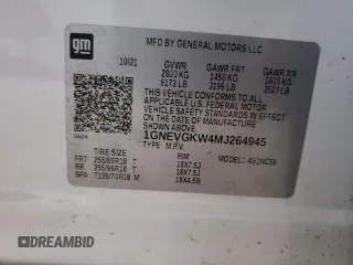 2021 Chevrolet Traverse LT Cloth with VIN 1GNEVGKW4MJ264945, listed as a Copart auction lot 61540324 with 35,741 mi miles and Salvage Title. Bid and sale history available at carsss.com. Image 13.