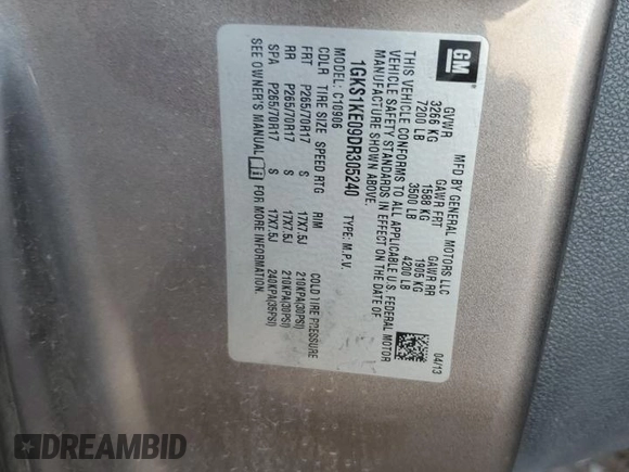 2013 GMC Yukon XL SLT with VIN 1GKS1KE09DR305240, listed as a Copart auction lot 53143565 with 210,872 mi miles and Salvage Title. Bid and sale history available at DreamBid. Image 15.