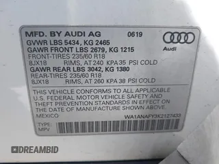 2019 Audi Q5 Premium with VIN WA1ANAFY3K2127433, listed as a IAAI auction lot 41786698 with 49,881 mi miles. Bid and sale history available at carsss.com. Image 9.