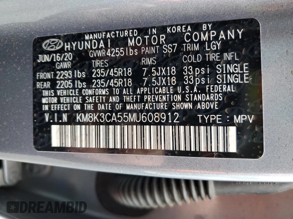 2021 Hyundai Kona Limited with VIN KM8K3CA55MU608912, listed as a Copart auction lot 39228973 with 40,870 mi miles. Bid and sale history available at carsss.com. Image 12.