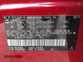 2015 Toyota RAV4 Limited with VIN 2T3DFREVXFW389677, listed as a IAAI auction lot 42699984 with 45,355 mi miles and . Bid and sale history available at DreamBid. Image 9.