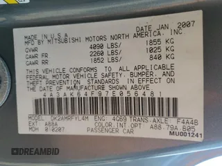 2007 Mitsubishi Eclipse SE with VIN 4A3AK64F97E056481, listed as a Copart auction lot 72369634 with 218,653 mi miles and Clean Title. Bid and sale history available at carsss.com. Image 12.