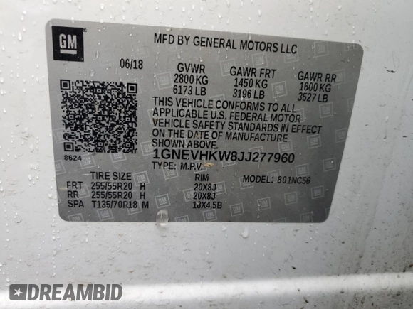 2018 Chevrolet Traverse LT Leather with VIN 1GNEVHKW8JJ277960, listed as a Copart auction lot 51632035 with 121,346 mi miles and Salvage Title. Bid and sale history available at carsss.com. Image 13.