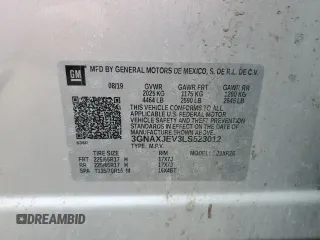 2020 Chevrolet Equinox LT with VIN 3GNAXJEV3LS523012, listed as a Copart auction lot 50192515 with 62,492 mi miles and Non repairable. Bid and sale history available at DreamBid. Image 13.
