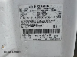 2007 Ford F-150 XL with VIN 1FTRF12227KC36898, listed as a Copart auction lot 57667855 with Not provided miles and Clean title. Bid and sale history available at DreamBid. Image 12.