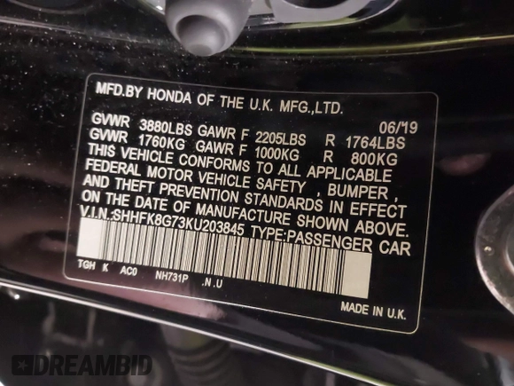 2019 Honda Civic Type R Touring z VIN SHHFK8G73KU203845, wystawiony jako IAAI lot #42094979 z przebiegiem 25 644 mil mil oraz . Historia ofert i sprzedaży dostępna na DreamBid. Obrazek 9.
